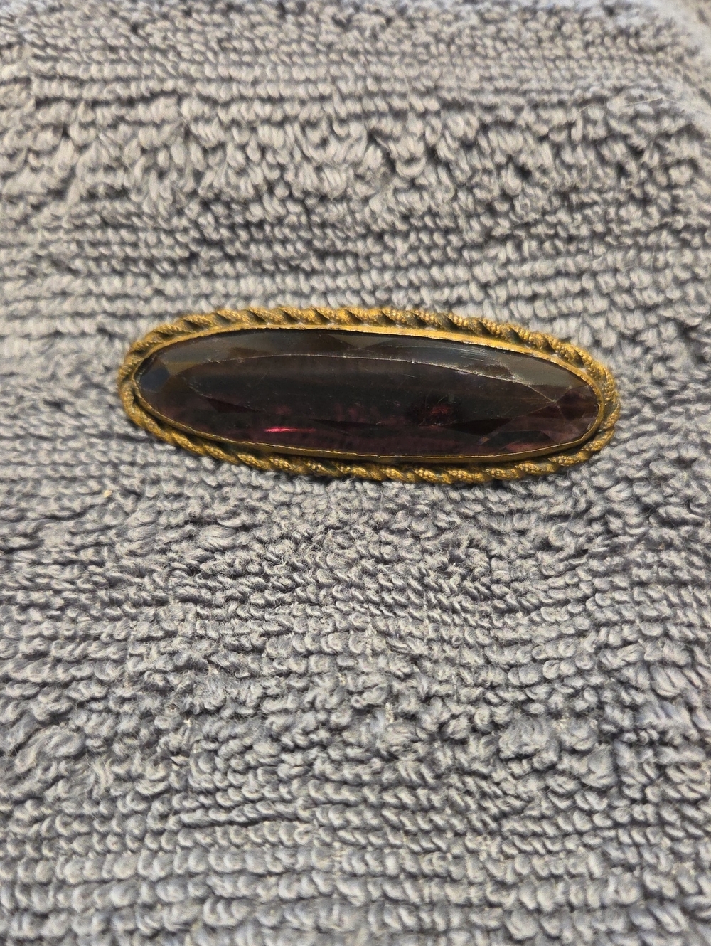 Victorian- Gold-Tone Oval Purple Gem Bar Brooch